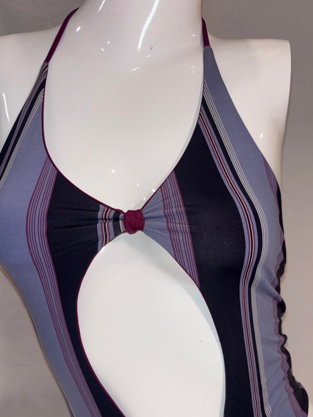 San Lorenzo Black and Purple Striped Cutout One-Piece